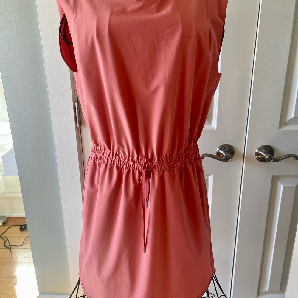 Calia- Coral Sleeveless Dress with Drawstring Waist